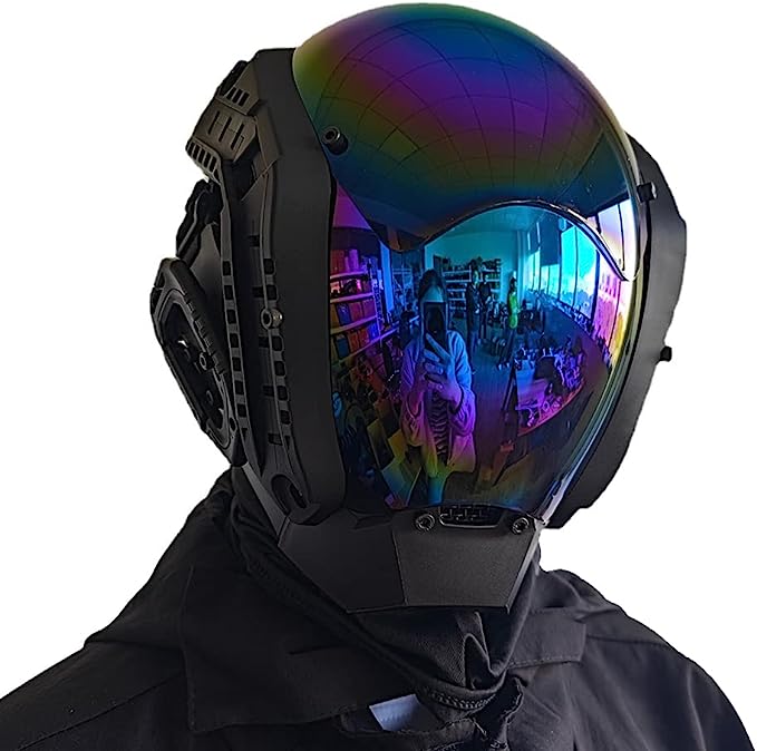 JAUPTO Punk Mask Cosplay for Men, Mechanical Sci-fi Gear Cosplay Halloween Mask Fit Party Music Festival Accessories