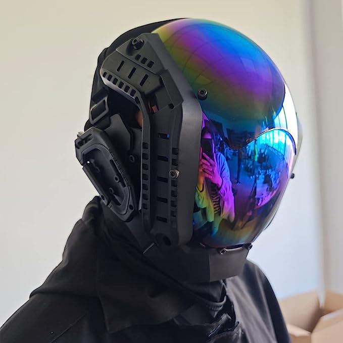 JAUPTO Punk Mask Cosplay for Men, Mechanical Sci-fi Gear Cosplay Halloween Mask Fit Party Music Festival Accessories