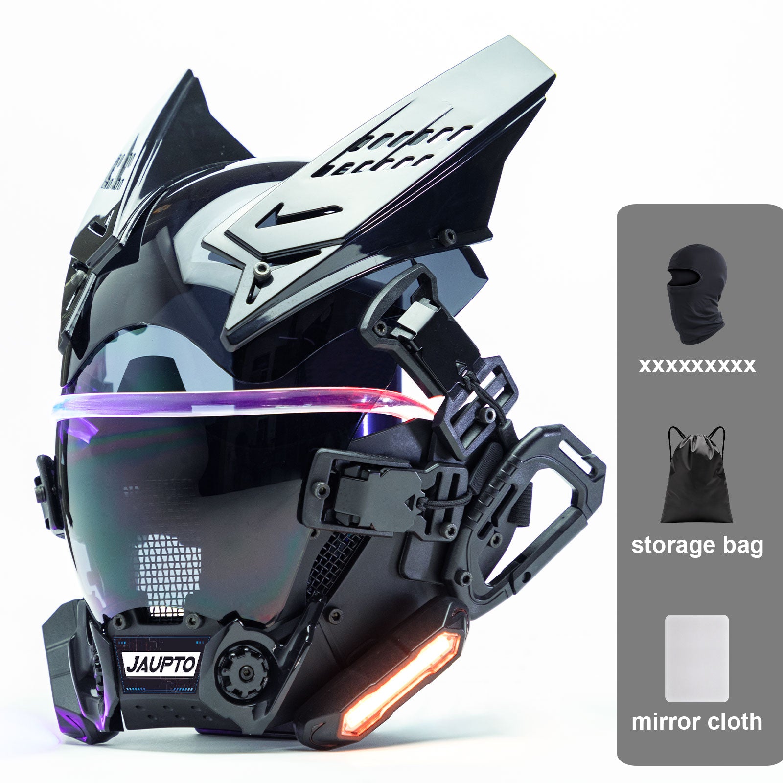 JAUPTO New adjustable lights Punk Mask Helmet,Futuristic Techwear Mask,Halloween Cosplay Fit Party Music Festival Accessories with Light