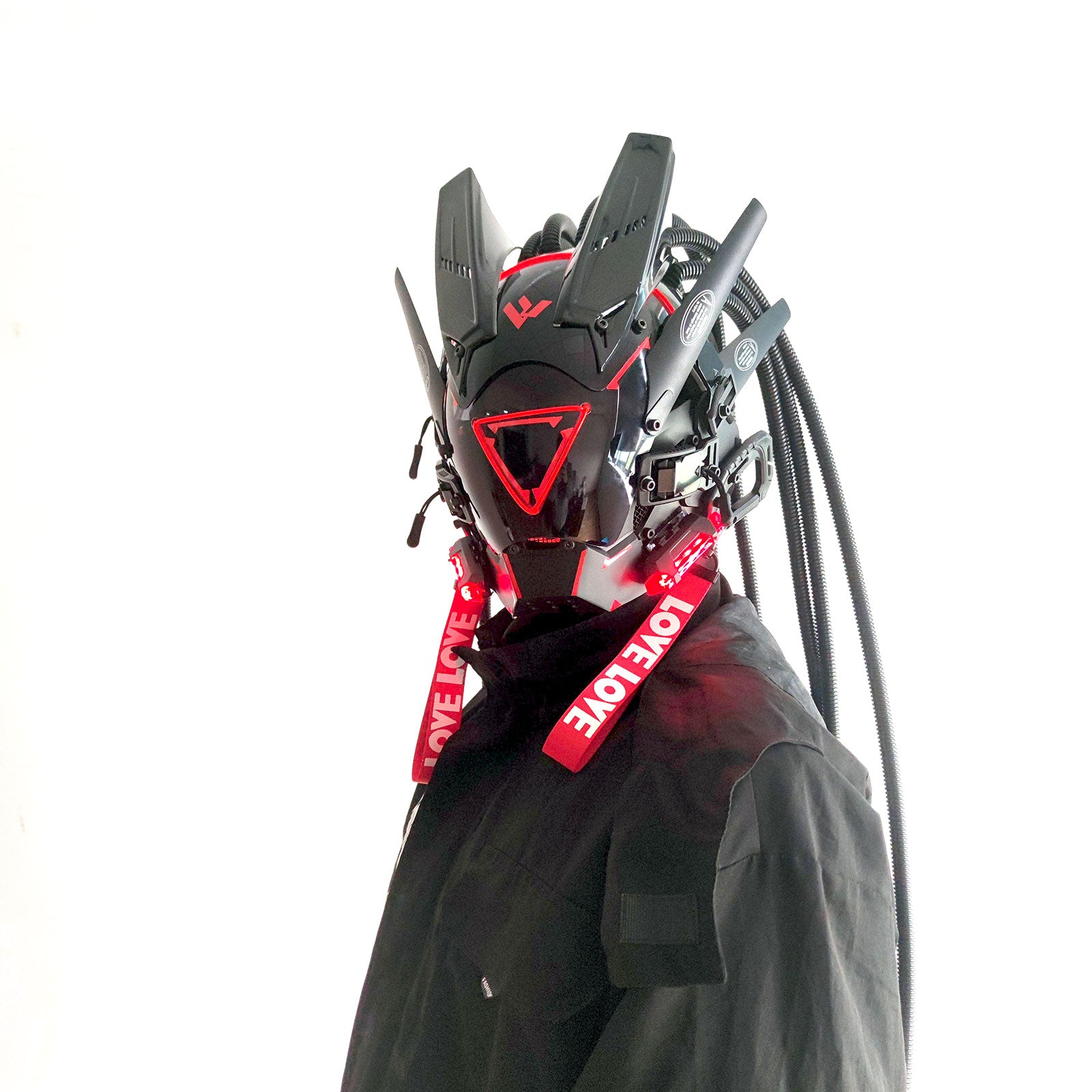 JAUPTO PipeHair CyberPunk Mask Helmet,LED Light Futuristic Techwear Mask,Sci-Fi Full-Face Punk Helmet Costume Accessory