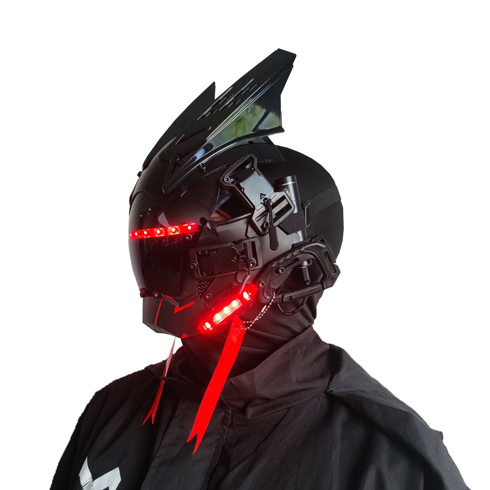JAUPTO Gothic CyberPunk Mask Helmet ,Techwear Mask , Halloween Cosplay Technology Helmet , Futuristic Helmet with LED Light