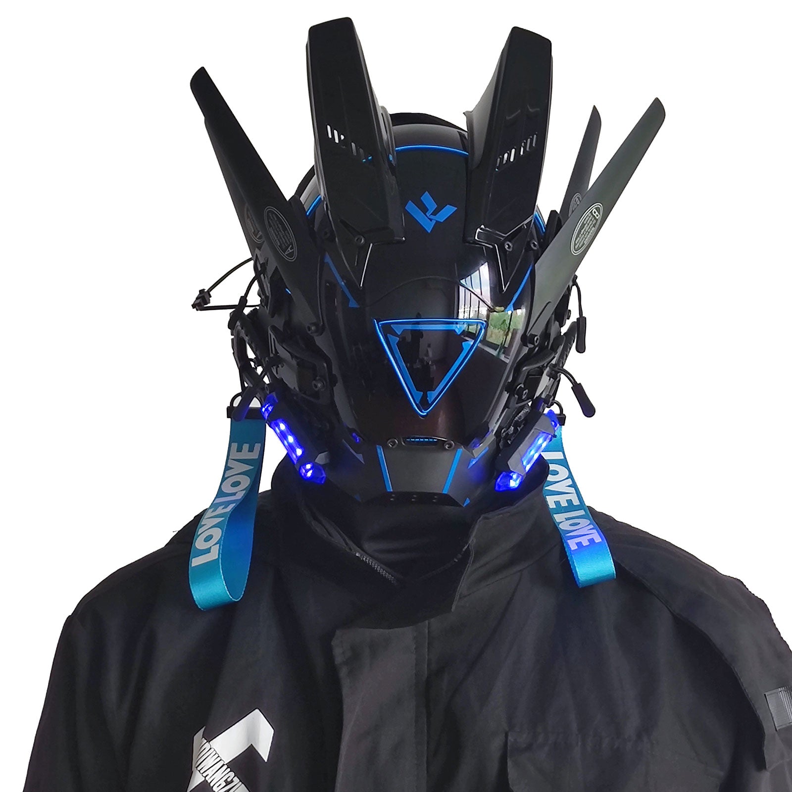 JAUPTO Cyberpunk Mask Helmet , LED Light Futuristic Techwear Mask,Sci-Fi  Black Full-Face Cyberpunk Mask Costume Accessory