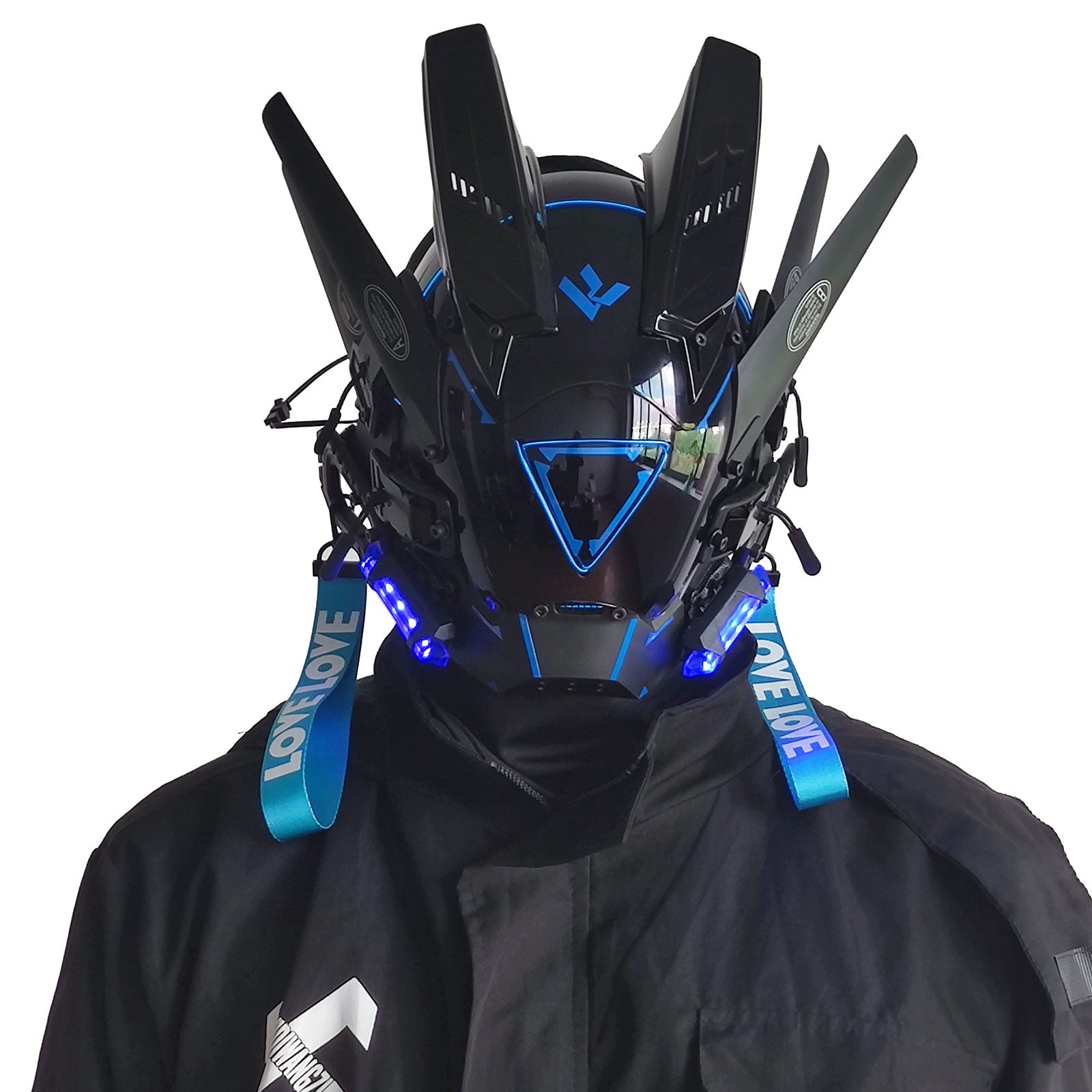 JAUPTO Cyberpunk Mask Helmet , LED Light Futuristic Techwear Mask,Sci-Fi Black Full-Face Cyberpunk Mask Costume Accessory