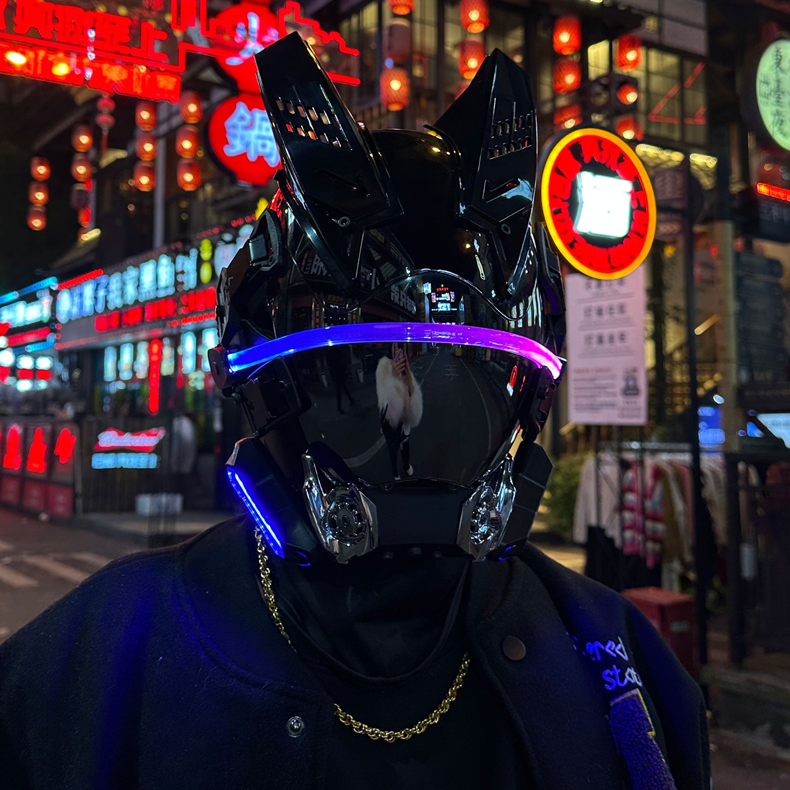 JAUPTO CyberPunk Gothic Cosplay Helmet Mask,Halloween Cosplay Costume Technology Helmet Cosplay for Men, Futuristic Adjustable LED Lights Mask…