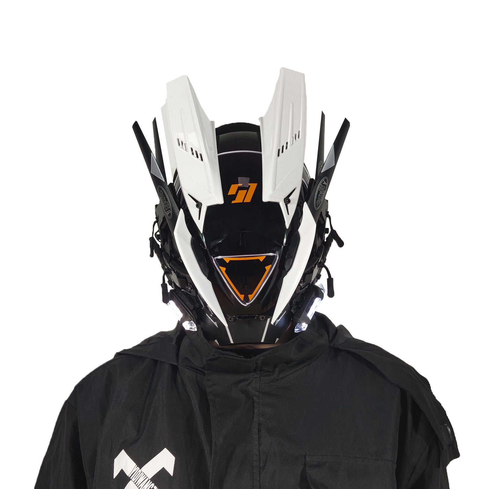 JAUPTO Cyberpunk Gothic Helmet Mask,Halloween Cosplay Led mask,Futuristic Helmet ,Techwear Mask Doom Slayer Costume Accessory with LED Light