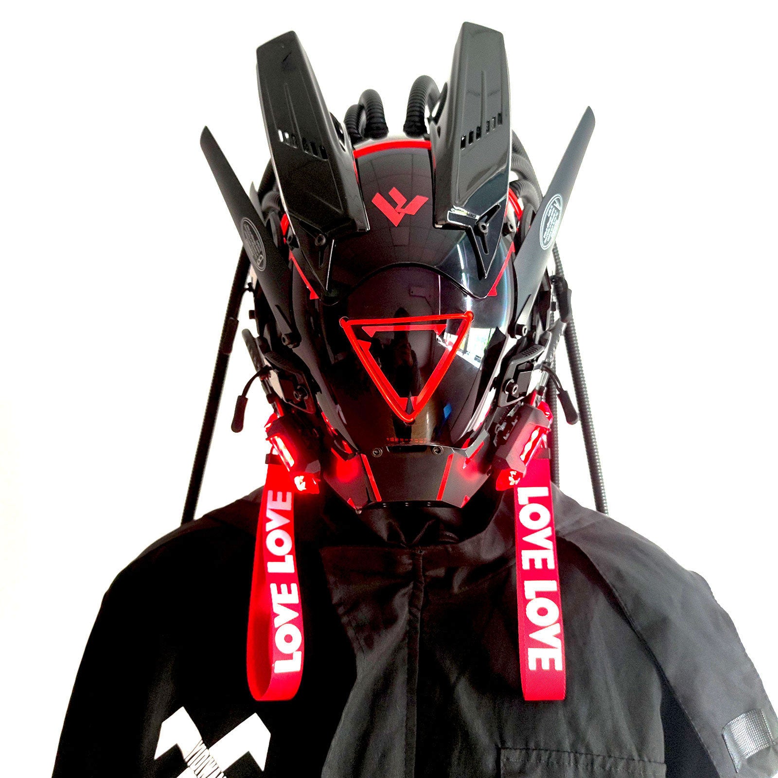 JAUPTO PipeHair CyberPunk Mask Helmet,LED Light Futuristic Techwear Mask,Sci-Fi Full-Face Punk Helmet Costume Accessory