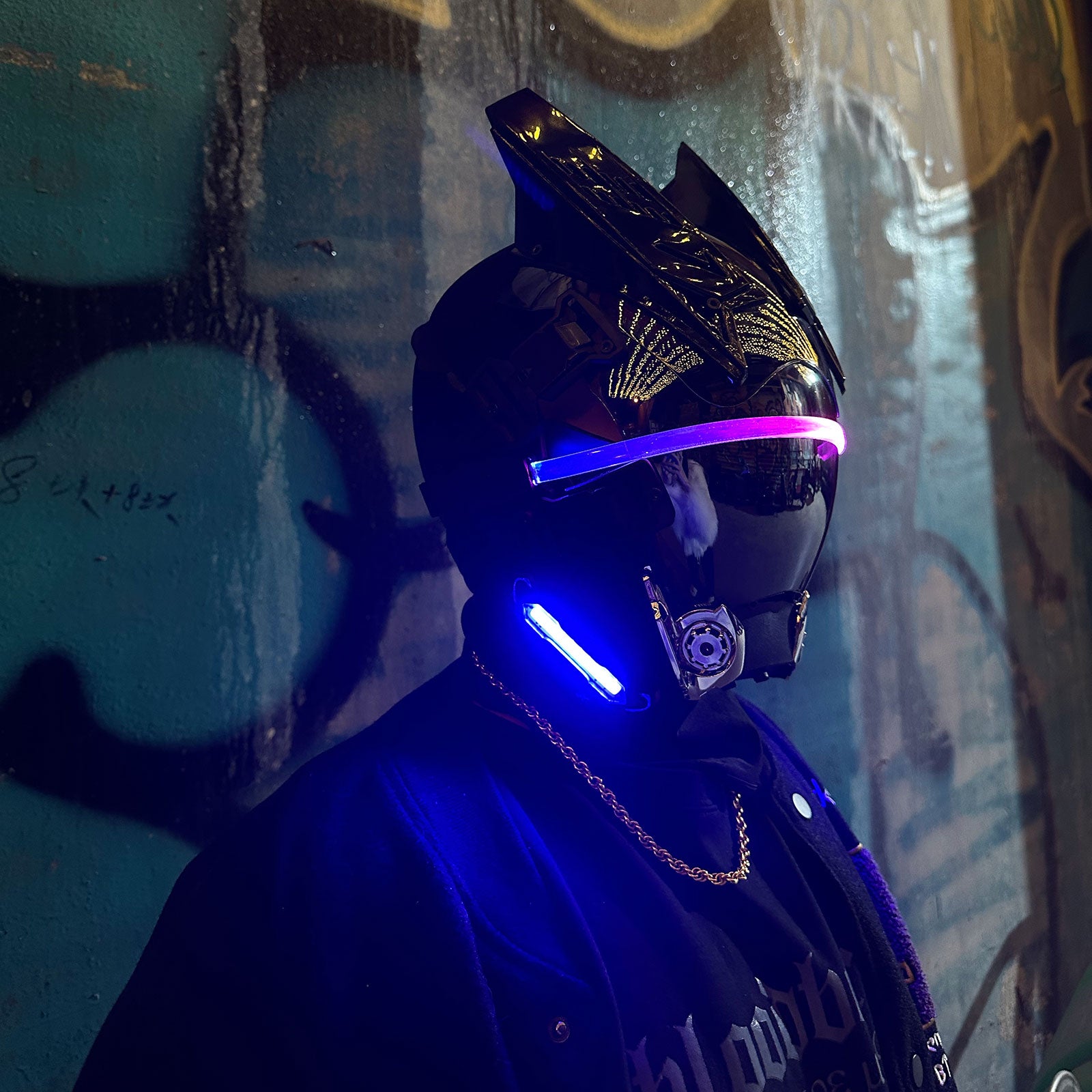 JAUPTO CyberPunk Gothic Cosplay Helmet Mask,Halloween Cosplay Costume Technology Helmet Cosplay for Men, Futuristic Adjustable LED Lights Mask…