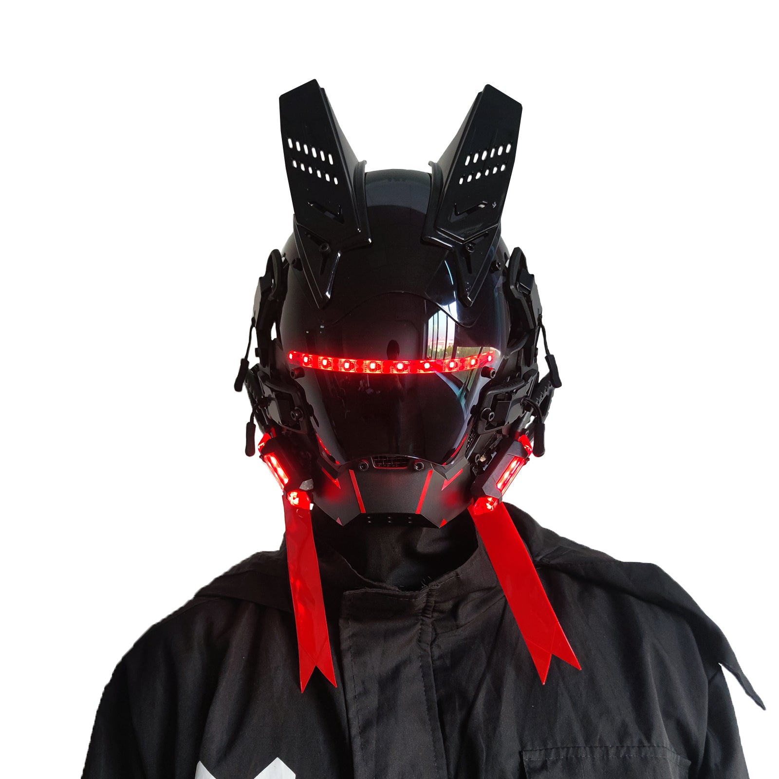 JAUPTO Gothic CyberPunk Mask Helmet ,Techwear Mask , Halloween Cosplay Technology Helmet , Futuristic Helmet with LED Light