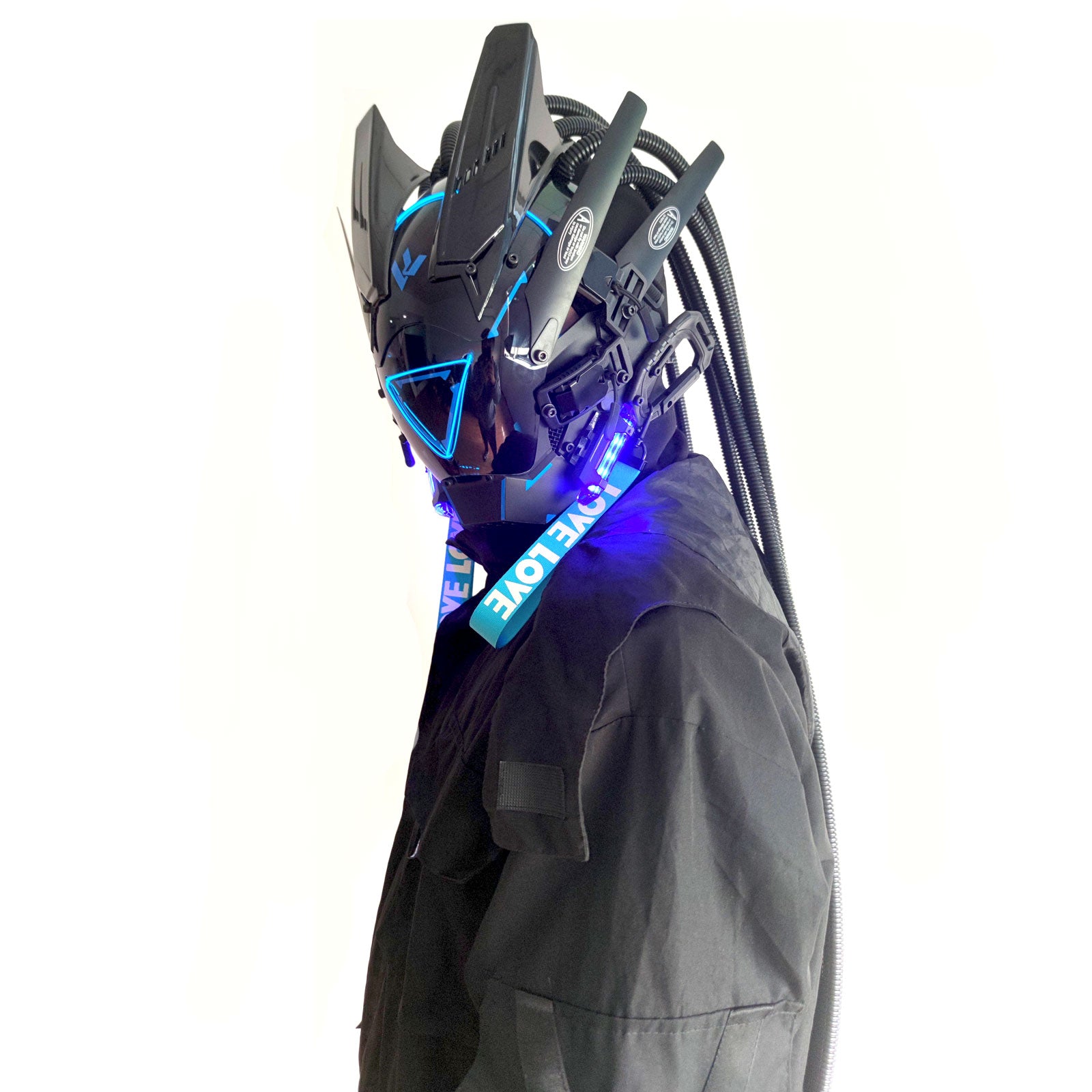 JAUPTO PipeHair CyberPunk Mask Helmet,LED Light Futuristic Techwear Mask,Sci-Fi Full-Face Punk Helmet Costume Accessory