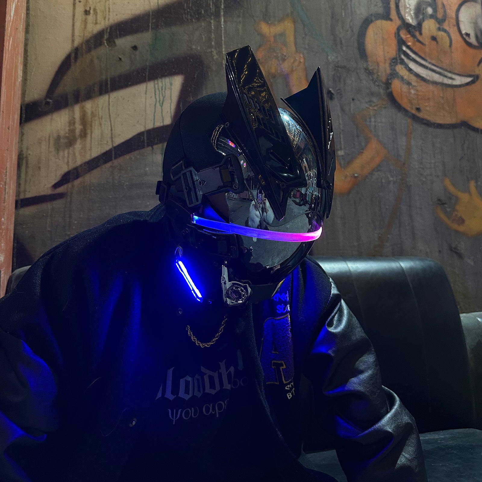 JAUPTO CyberPunk Gothic Cosplay Helmet Mask,Halloween Cosplay Costume Technology Helmet Cosplay for Men, Futuristic Adjustable LED Lights Mask…