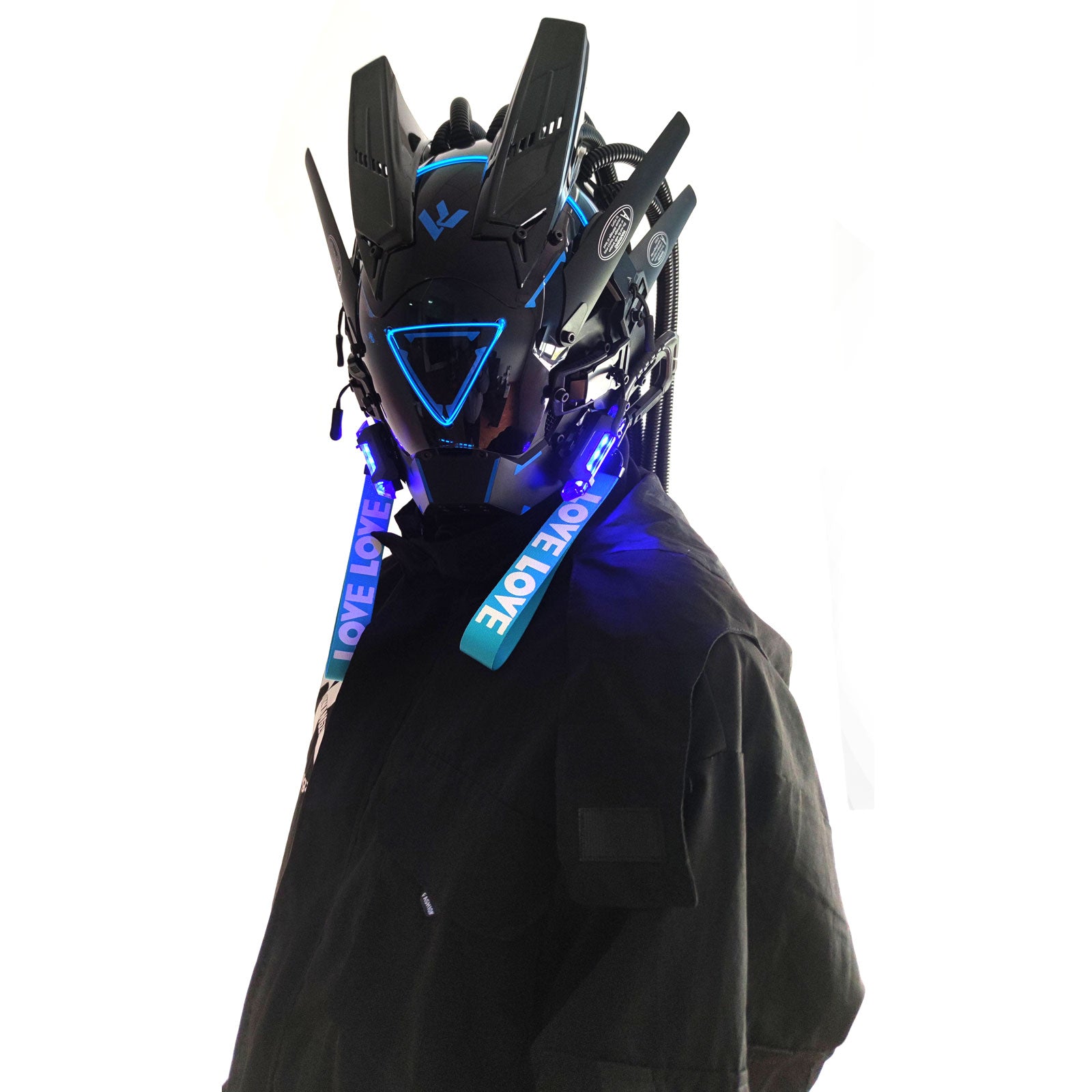JAUPTO PipeHair CyberPunk Mask Helmet,LED Light Futuristic Techwear Mask,Sci-Fi Full-Face Punk Helmet Costume Accessory