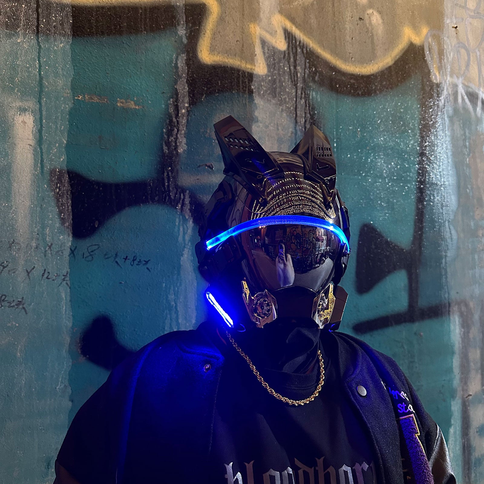 JAUPTO CyberPunk Gothic Cosplay Helmet Mask,Halloween Cosplay Costume Technology Helmet Cosplay for Men, Futuristic Adjustable LED Lights Mask…
