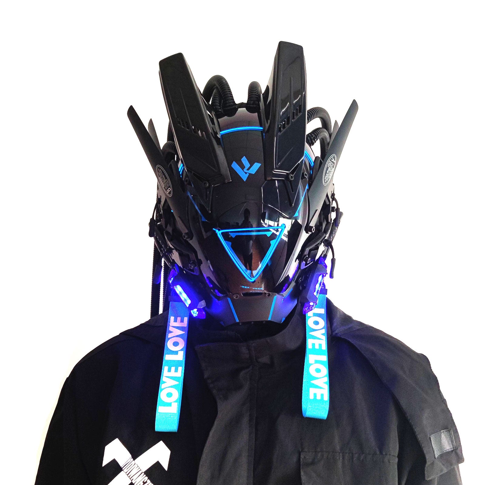 JAUPTO PipeHair CyberPunk Mask Helmet,LED Light Futuristic Techwear Mask,Sci-Fi Full-Face Punk Helmet Costume Accessory