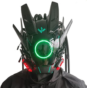 JAUPTO Punk Mask Cosplay for Men, Round Light with Braids Mask Cosplay Halloween Fit Party Music Festival Accessories