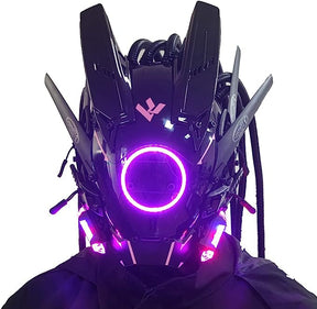 JAUPTO Punk Mask Cosplay for Men, Round Light with Braids Mask Cosplay Halloween Fit Party Music Festival Accessories
