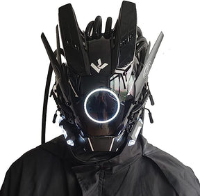 JAUPTO Punk Mask Cosplay for Men, Round Light with Braids Mask Cosplay Halloween Fit Party Music Festival Accessories