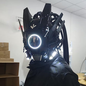 JAUPTO Punk Mask Cosplay for Men, Round Light with Braids Mask Cosplay Halloween Fit Party Music Festival Accessories