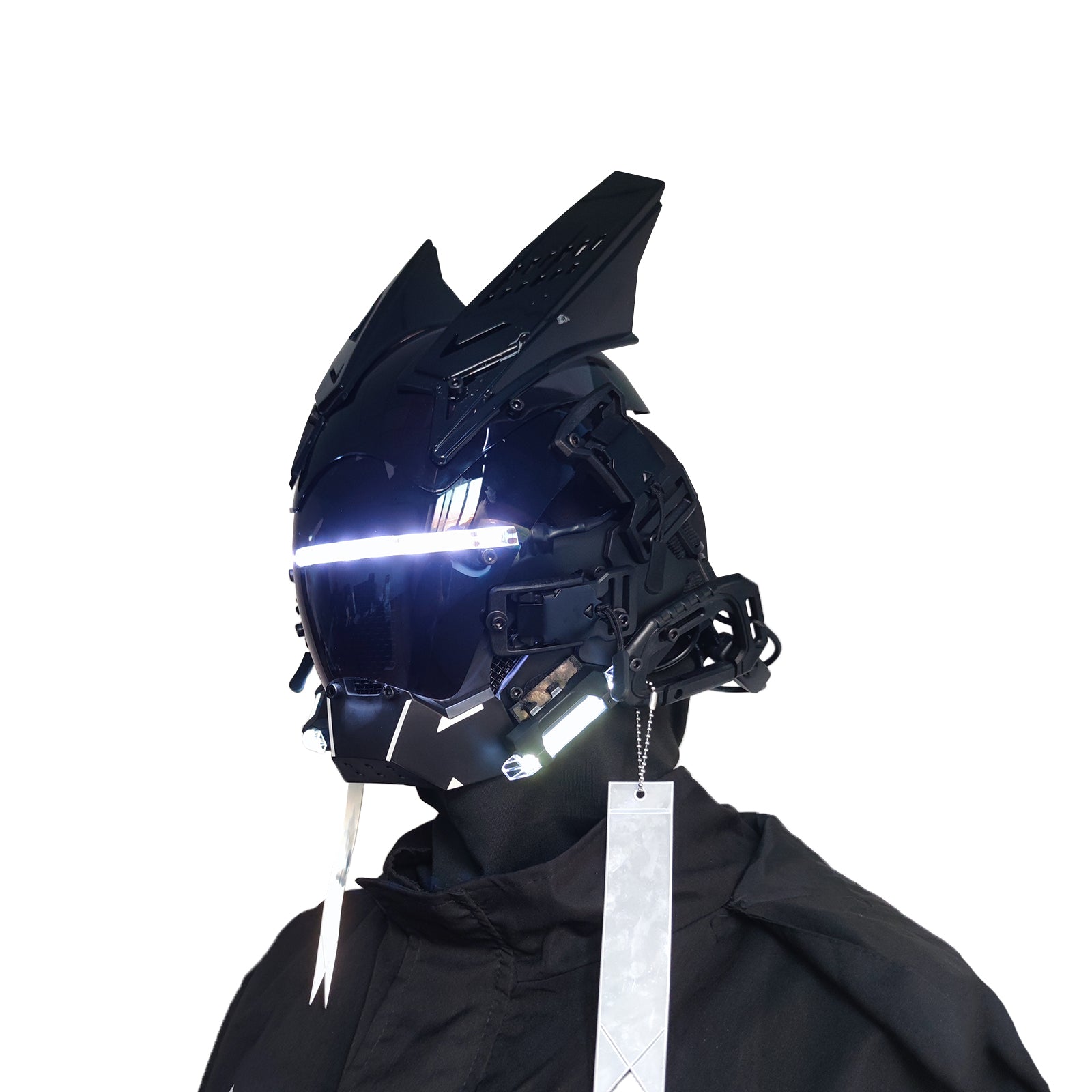 JAUPTO Gothic CyberPunk Mask Helmet ,Techwear Mask , Halloween Cosplay Technology Helmet , Futuristic Helmet with LED Light