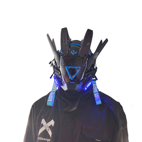 JAUPTO Cyberpunk Mask Helmet , LED Light Futuristic Techwear Mask,Sci-Fi Black Full-Face Cyberpunk Mask Costume Accessory