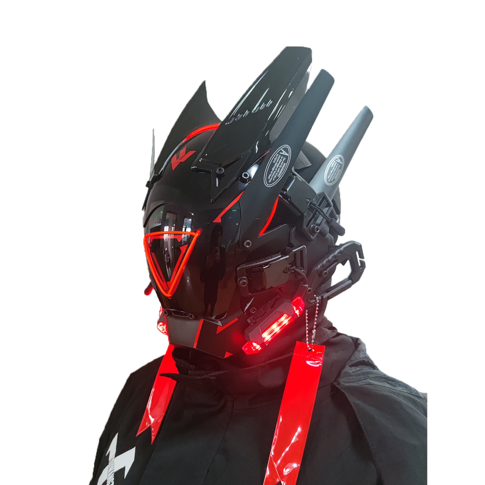 JAUPTO Cyberpunk Mask Helmet , LED Light Futuristic Techwear Mask,Sci-Fi Black Full-Face Cyberpunk Mask Costume Accessory