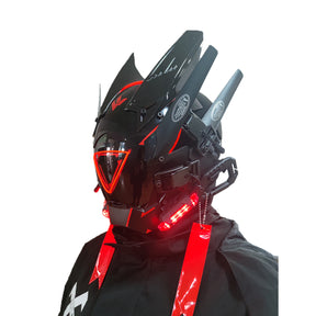 JAUPTO Cyberpunk Mask Helmet , LED Light Futuristic Techwear Mask,Sci-Fi Black Full-Face Cyberpunk Mask Costume Accessory