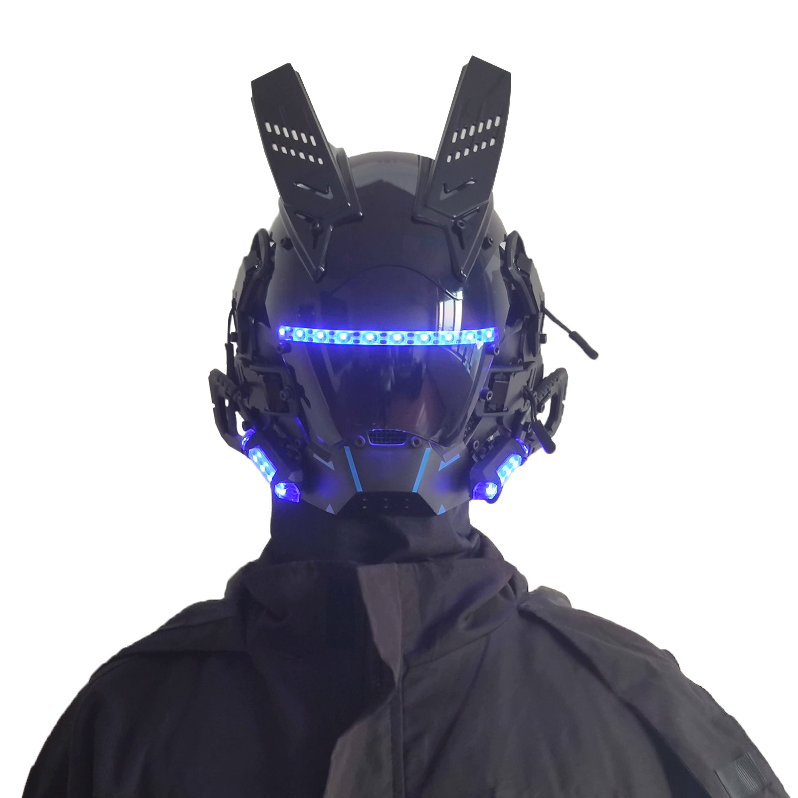 JAUPTO Gothic CyberPunk Mask Helmet ,Techwear Mask , Halloween Cosplay Technology Helmet , Futuristic Helmet with LED Light