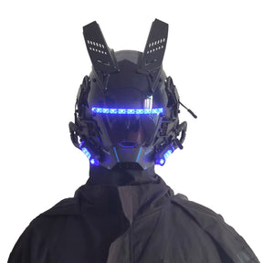 JAUPTO Gothic CyberPunk Mask Helmet ,Techwear Mask , Halloween Cosplay Technology Helmet , Futuristic Helmet with LED Light