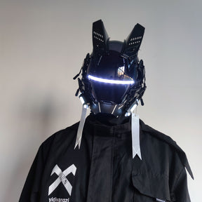 JAUPTO Gothic CyberPunk Mask Helmet ,Techwear Mask , Halloween Cosplay Technology Helmet , Futuristic Helmet with LED Light