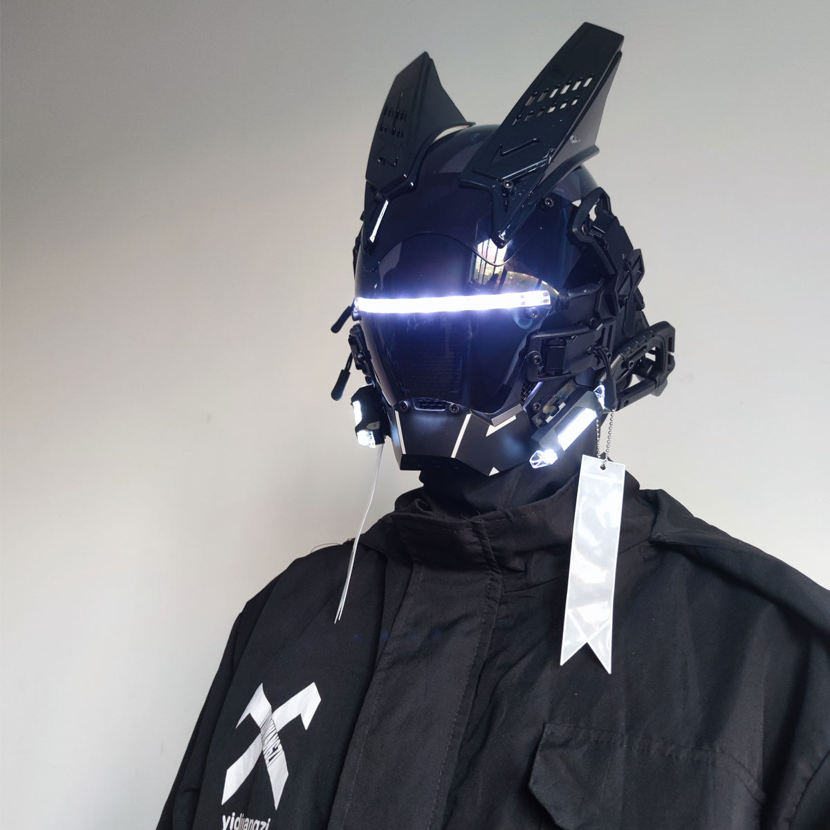 JAUPTO Gothic CyberPunk Mask Helmet ,Techwear Mask , Halloween Cosplay Technology Helmet , Futuristic Helmet with LED Light