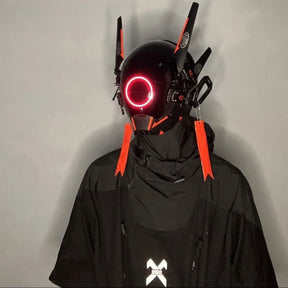 JAUPTO Cyberpunk Gothic Helmet,Punk Mask Techwear, Halloween Cosplay Technology Helmet Cosplay,Futuristic Mask with LED Light