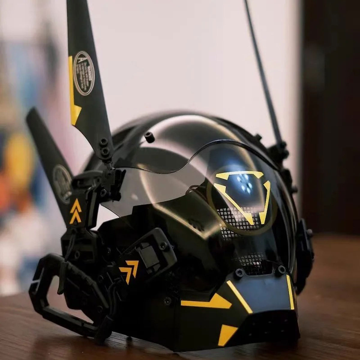 JAUPTO Cyberpunk Gothic Helmet,Punk Mask Techwear, Halloween Cosplay Technology Helmet Cosplay,Futuristic Mask with LED Light