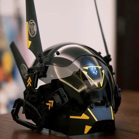 JAUPTO Cyberpunk Gothic Helmet,Punk Mask Techwear, Halloween Cosplay Technology Helmet Cosplay,Futuristic Mask with LED Light
