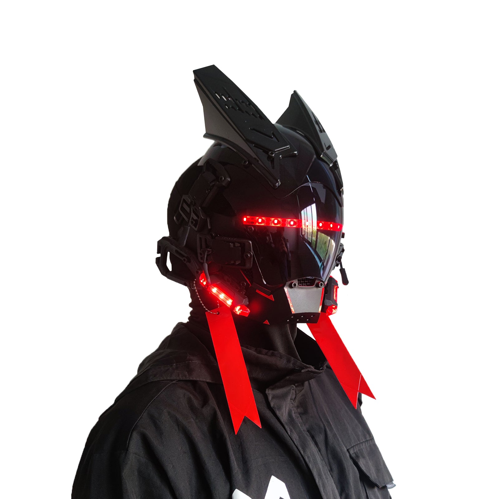 JAUPTO Gothic CyberPunk Mask Helmet ,Techwear Mask , Halloween Cosplay Technology Helmet , Futuristic Helmet with LED Light