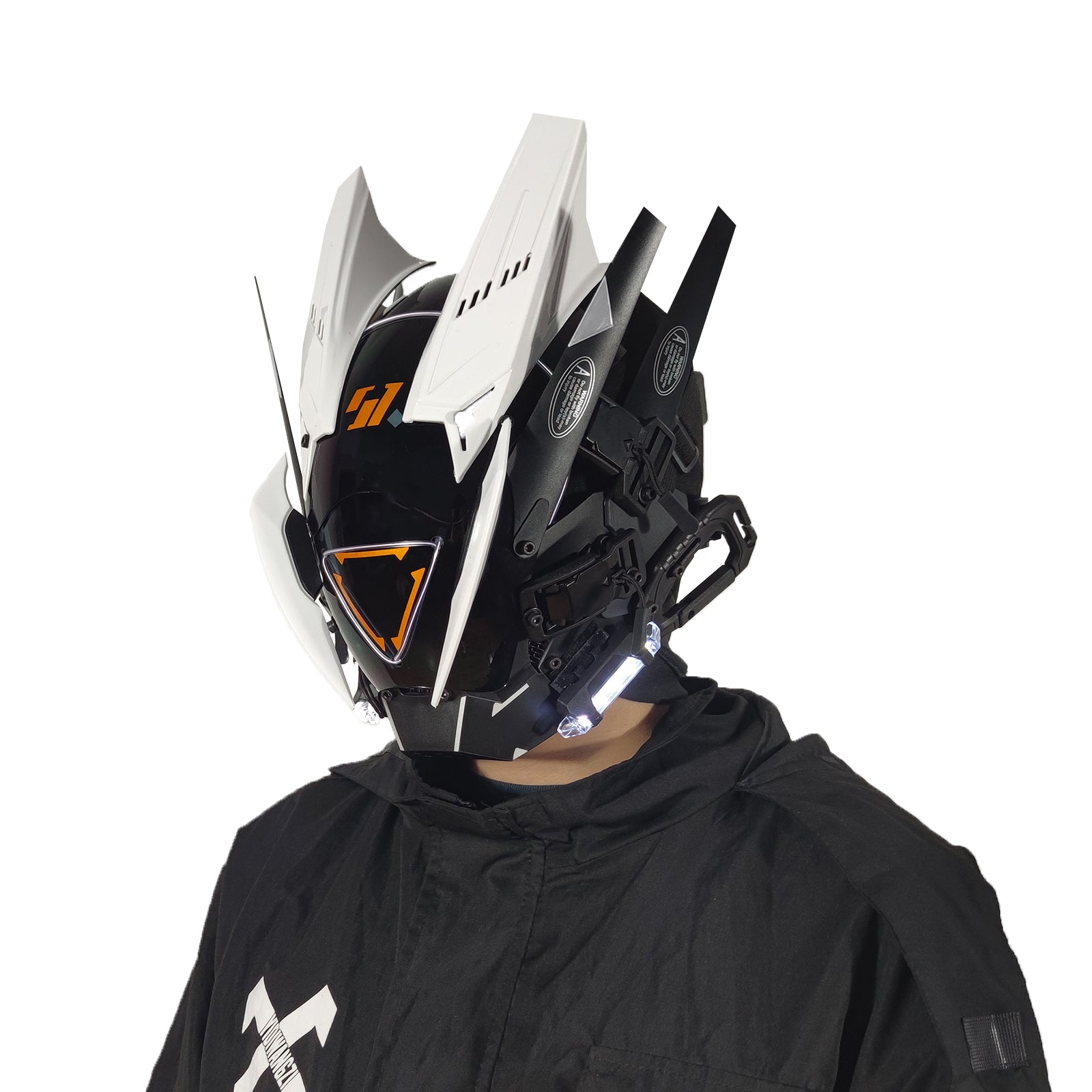 JAUPTO Cyberpunk Gothic  Helmet Mask,Halloween Cosplay Led mask，Futuristic Helmet ,Techwear Mask Doom Slayer Costume Accessory with LED Light