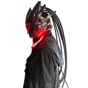JAUPTO PipeHair CyberPunk Mask Helmet,LED Light Futuristic Techwear Mask,Sci-Fi Full-Face Punk Helmet Costume Accessory