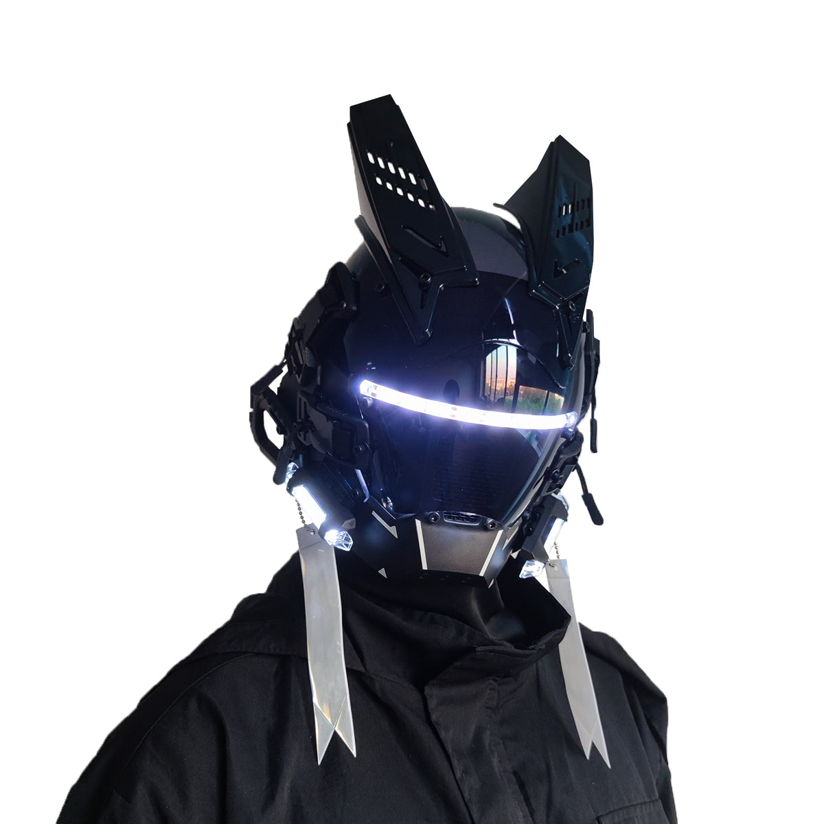 JAUPTO Gothic CyberPunk Mask Helmet ,Techwear Mask , Halloween Cosplay Technology Helmet , Futuristic Helmet with LED Light