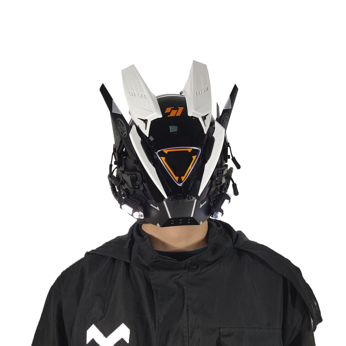 JAUPTO Cyberpunk Gothic  Helmet Mask,Halloween Cosplay Led mask，Futuristic Helmet ,Techwear Mask Doom Slayer Costume Accessory with LED Light
