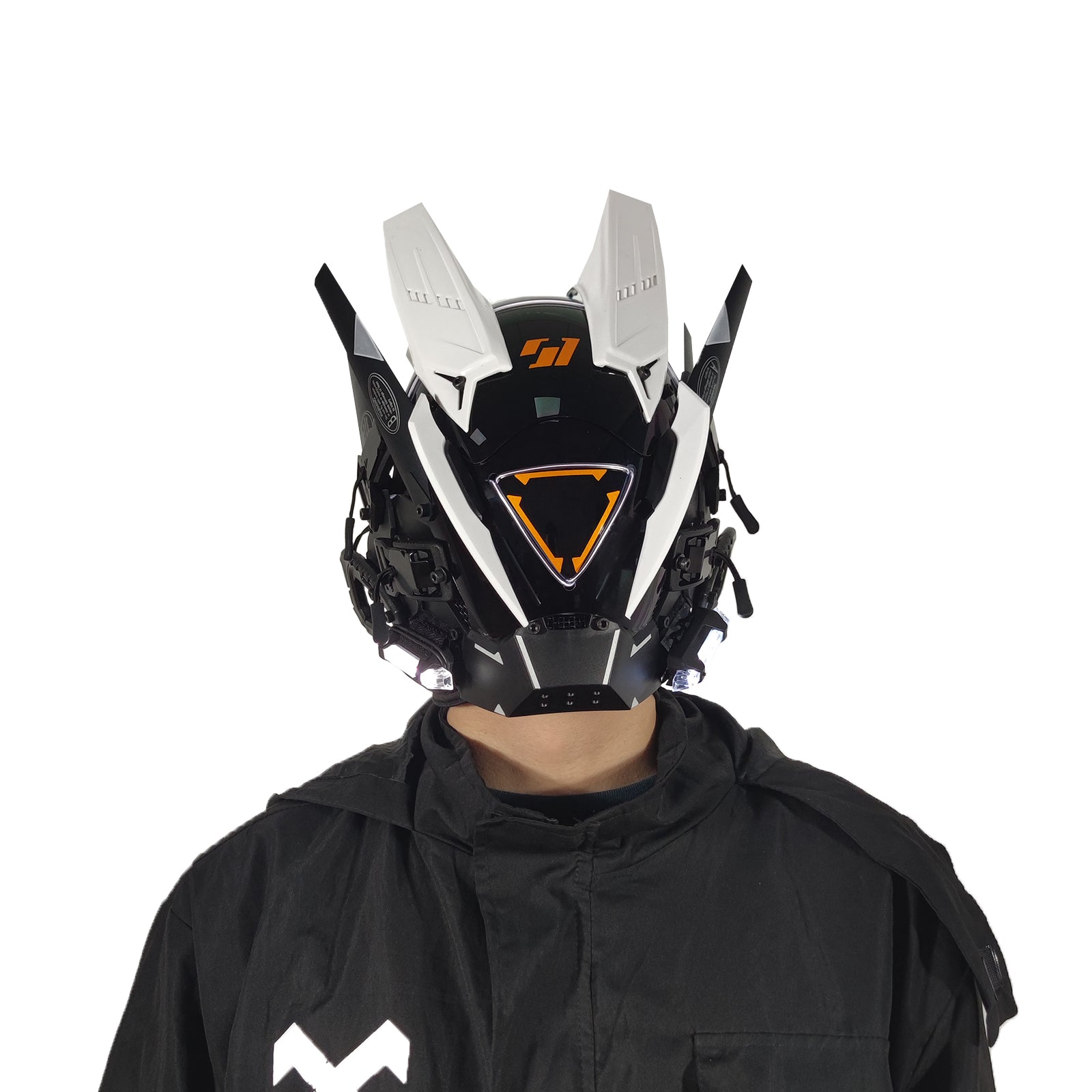 JAUPTO Cyberpunk Gothic  Helmet Mask,Halloween Cosplay Led mask，Futuristic Helmet ,Techwear Mask Doom Slayer Costume Accessory with LED Light