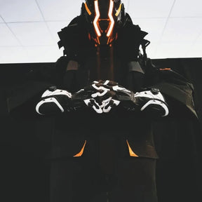 JAUPTO Cyberpunk Mask for Man Cosplay, Futuristic Cyberpunk Techwear,Cool Mask,Cosplay Helmet Face Costume Accessories, Black with LED Light