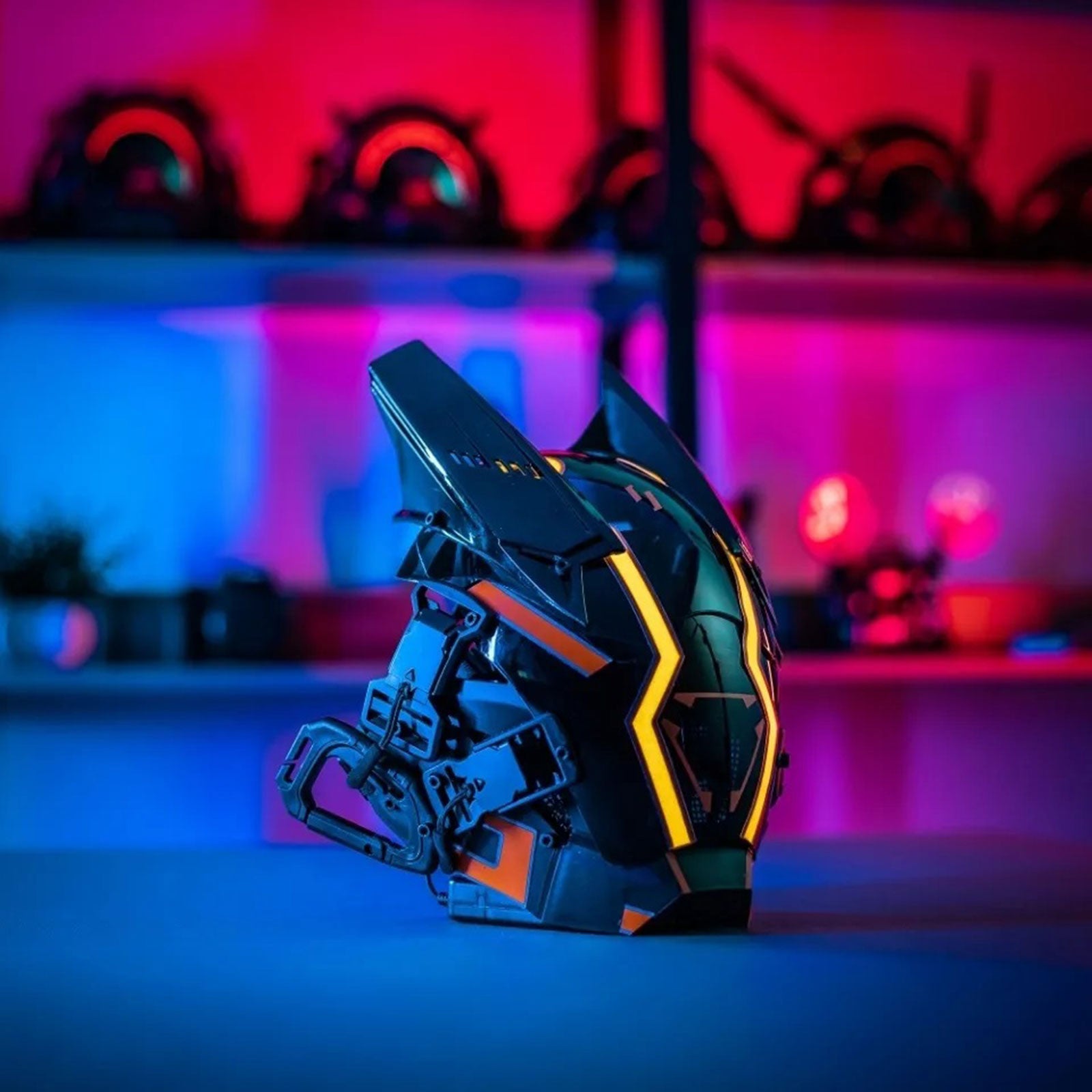 JAUPTO Cyberpunk Mask for Man Cosplay, Futuristic Cyberpunk Techwear,Cool Mask,Cosplay Helmet Face Costume Accessories, Black with LED Light