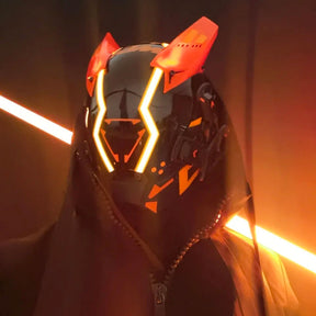 JAUPTO Cyberpunk Mask for Man Cosplay, Futuristic Cyberpunk Techwear,Cool Mask,Cosplay Helmet Face Costume Accessories, Black with LED Light